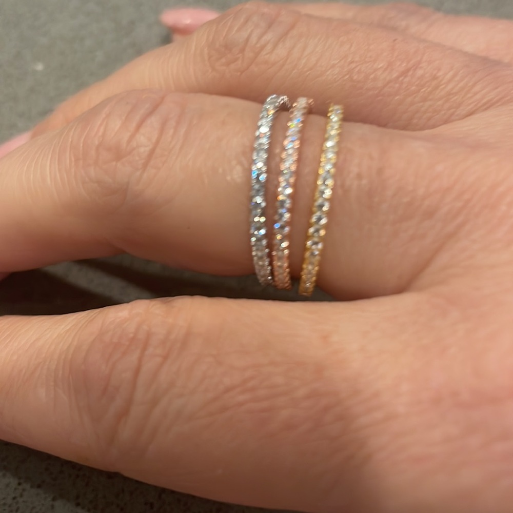 CZ diamond eternity band+Diamond wedding band Gold+Silver+Rose Gold+Thin - Picture 7 of 9